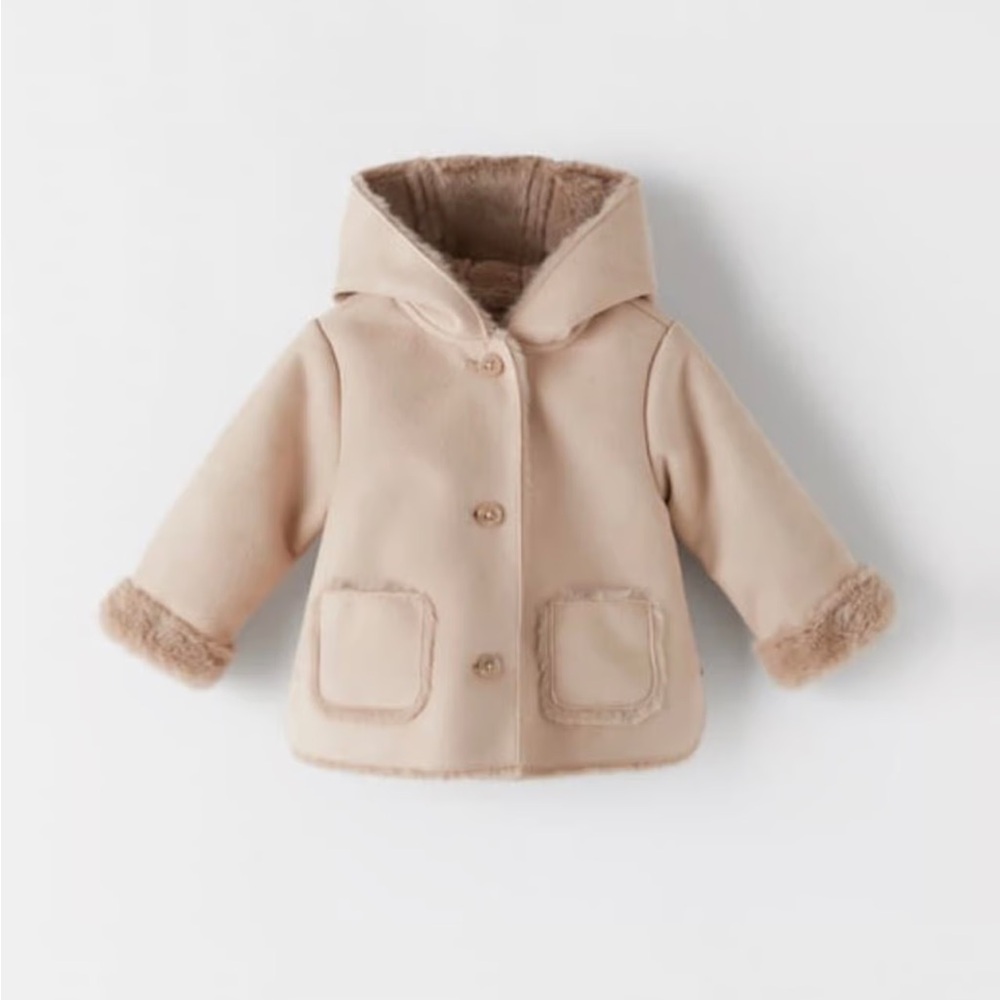 Zara Beige Faux Fur Baby Jacket